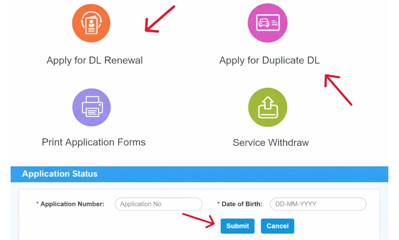 Sarathi portal state selection screen for DL application